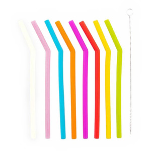 DOTZ 8 CURVED SILICONE STRAWS WITH CLEANING BRUSH 16.5CM