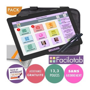 FACILOTAB Pack Facilotab XXL 13,3 pouces WiFi - 16 Go - Android 9 + Support + Sacoche + 2 Stylets (Tablette simplifiée pour Seniors)... FACILOTAB Pack Facilotab XXL 13,3 pouces WiFi - 16 Go - Android 9 + Support + Sacoche + 2 Stylets (Tablette simplifiée pour Seniors)...