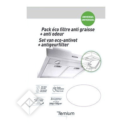 TEMIUM PACK ECO FILTRES ANTI GRAISSE + ANTI ODEUR UNIVERSEL ET DECOUPABLE TEMIUM PACK ECO FILTRES ANTI GRAISSE + ANTI ODEUR UNIVERSEL ET DECOUPABLE