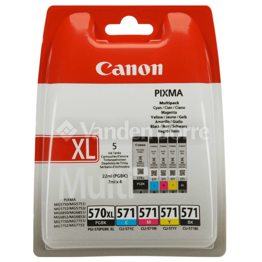 Canon PGI-570XL BK / CLI-571 Noir et Couleur, Lot de 6 cartouches encre  compatibles Canon PGI570XL / CLI571XL (0372C004)