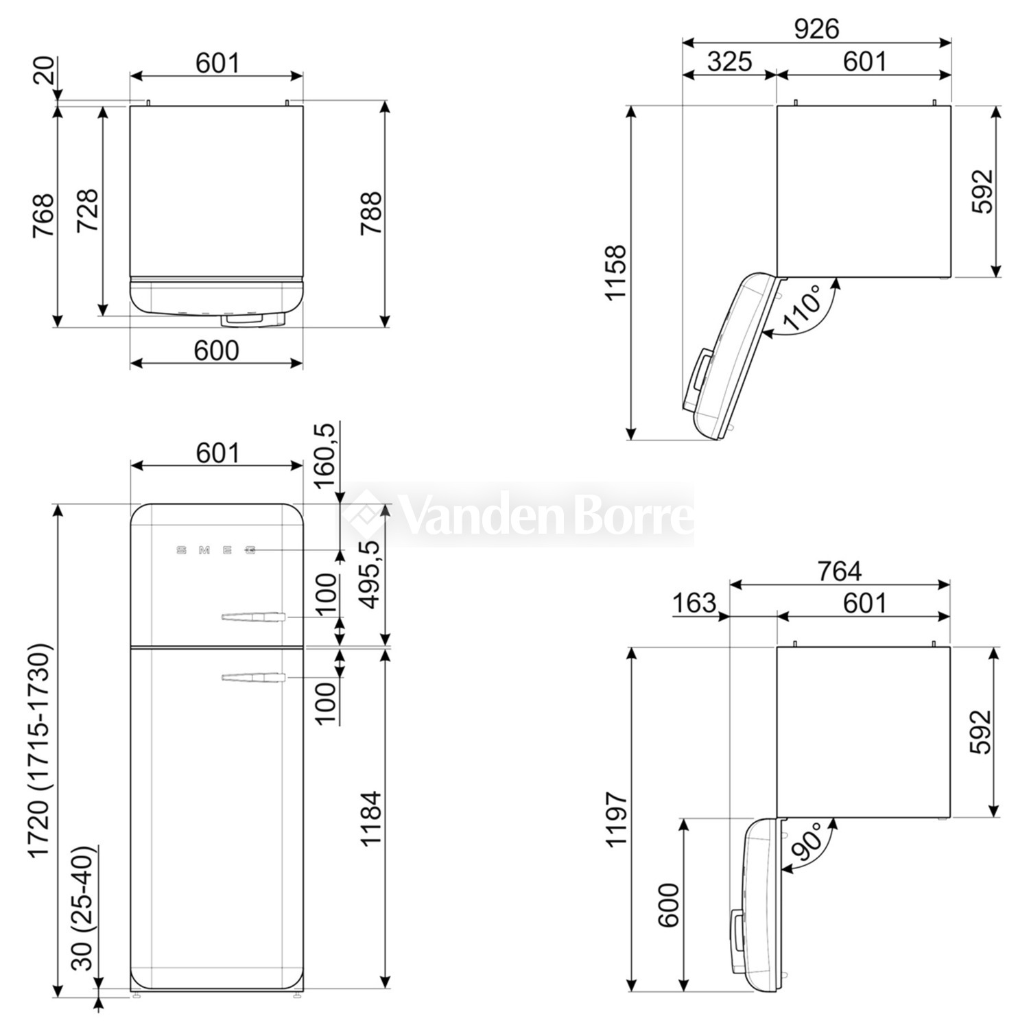 smeg fab 30 dimensions