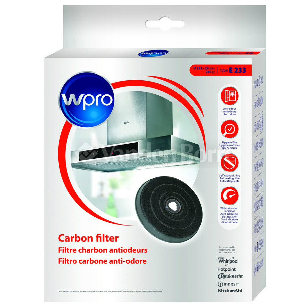 Wpro Filtro A Carbone Attivo Per Cappa CHF200/1 – Antibatterico, AC 40, 18x20x4.8 Cm, Riduci Odori E Batteri