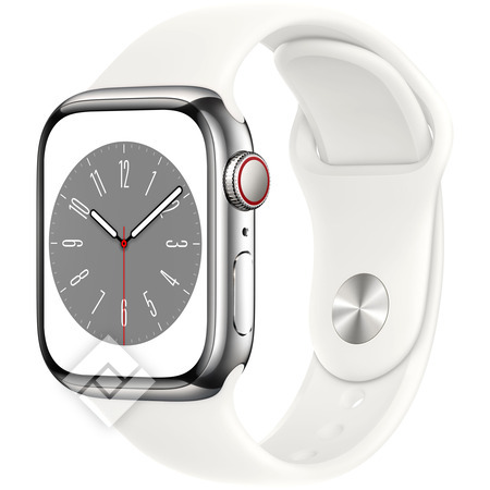 APPLE  Watch Series 8 GPS + Cellular 41mm Silver Stainless Steel Case with White Sport Band - Regular