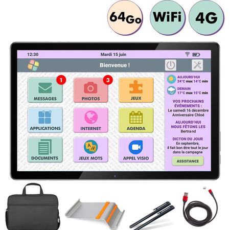 FACILOTAB Tablette Tactile Senior Pack Facilotab L Rubis - 10,1 64 Go Noir WiFi 4G