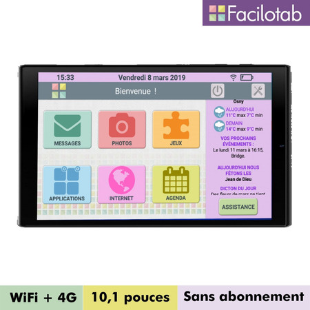 FACILOTAB Tablette Facilotab L Rubis - WiFi/4G - 64 Go - Android 10 - Interface simplifiée pour Seniors