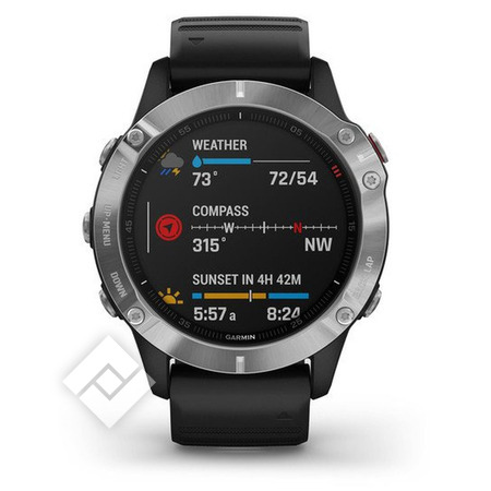 GARMIN FENIX 6 SOLAR, SILVER W/BK BAND, GPS | Vanden Borre