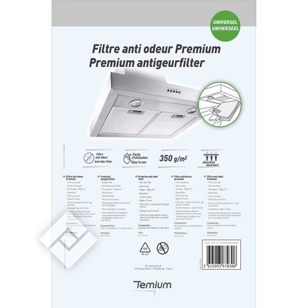 TEMIUM FILTRE DE HOTTE ANTI ODEUR PREMIUM 47X57CM - DCOUPABLE & UNIVERSEL