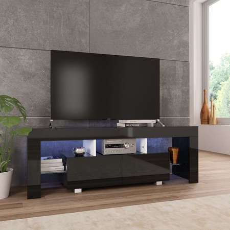 Schrijf op Bedienen hart VidaXL Tv-meubel met LED-verlichting 130x35x45 cm hoogglans zwart | Vanden  Borre