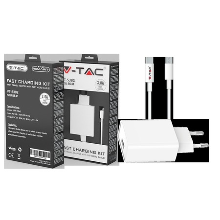VTAC Chargeur rapide pour téléphone ou tablette VT-5381 - Micro câble USB